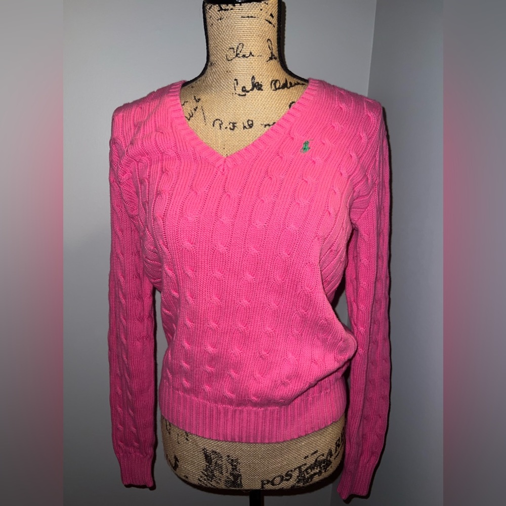 Ralph Lauren Sport Cable Knit Sweater Size L Color Pink